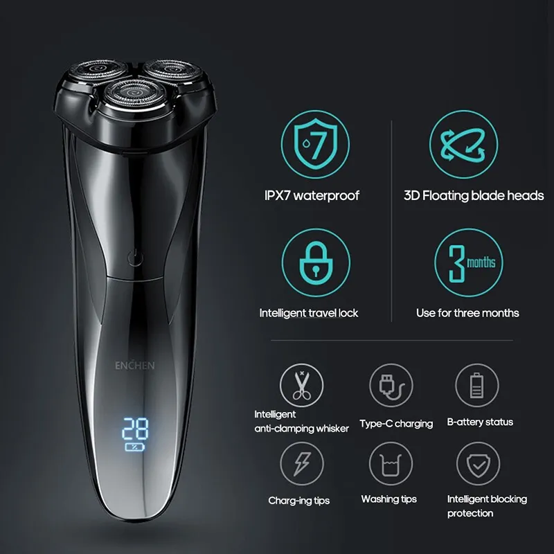 3D electric shaver men's razor beard trimmer IPX7 waterproof wet and dry LCD display ecological chain product 5