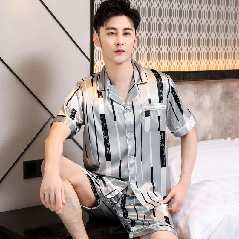 Pijama de verão da marca Thoshine Define homens chineses seda cetim roupas de dormir roupas caseiras masculino luxo de roupas de noite macias sono de duas peças T200813
