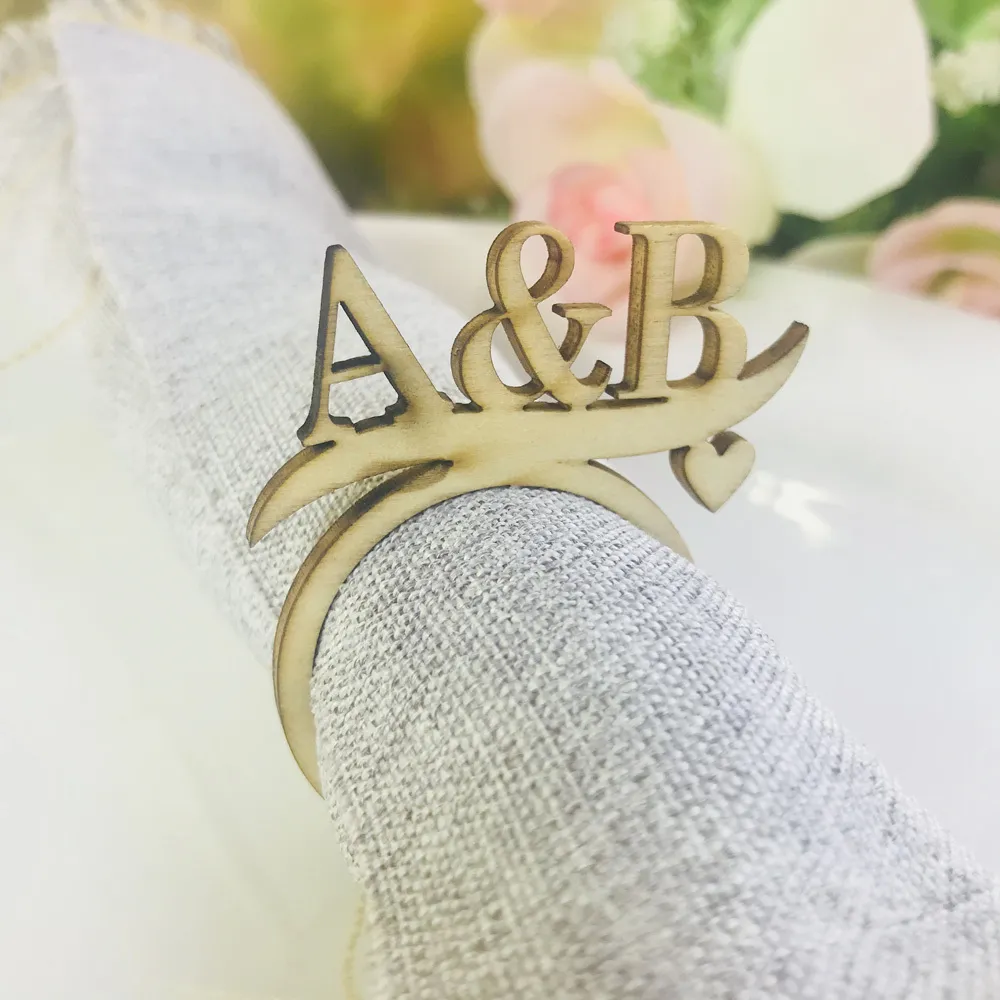 Personalized table color Wood Napkin Ring,Custom Wedding napkin rings Acrylic Cut Napkin Ring with Initials Decor Supplies (3)