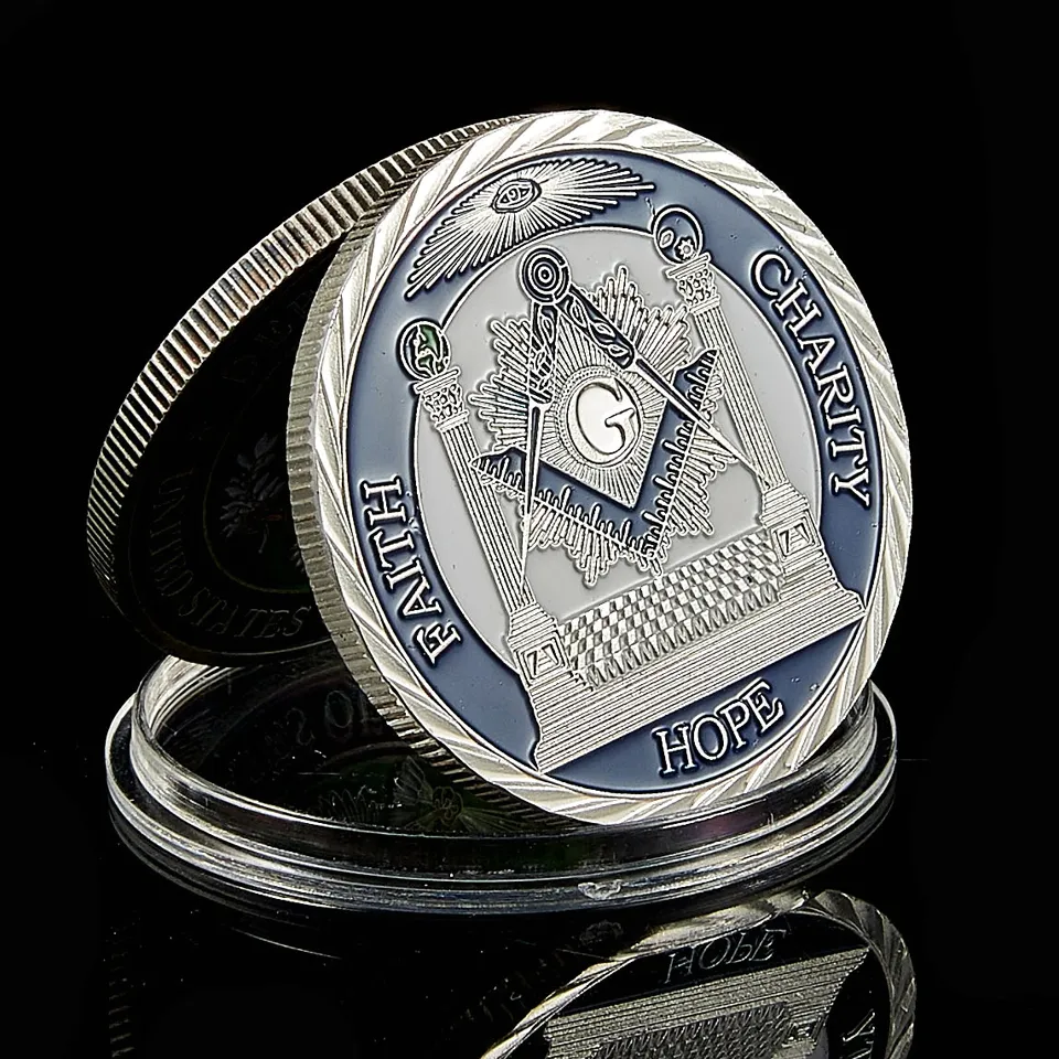 Euro Masonic Freemasonry Brotherhood Craft Srebrny I Niebieski Kolor Okrągły Double Collectible Moneta