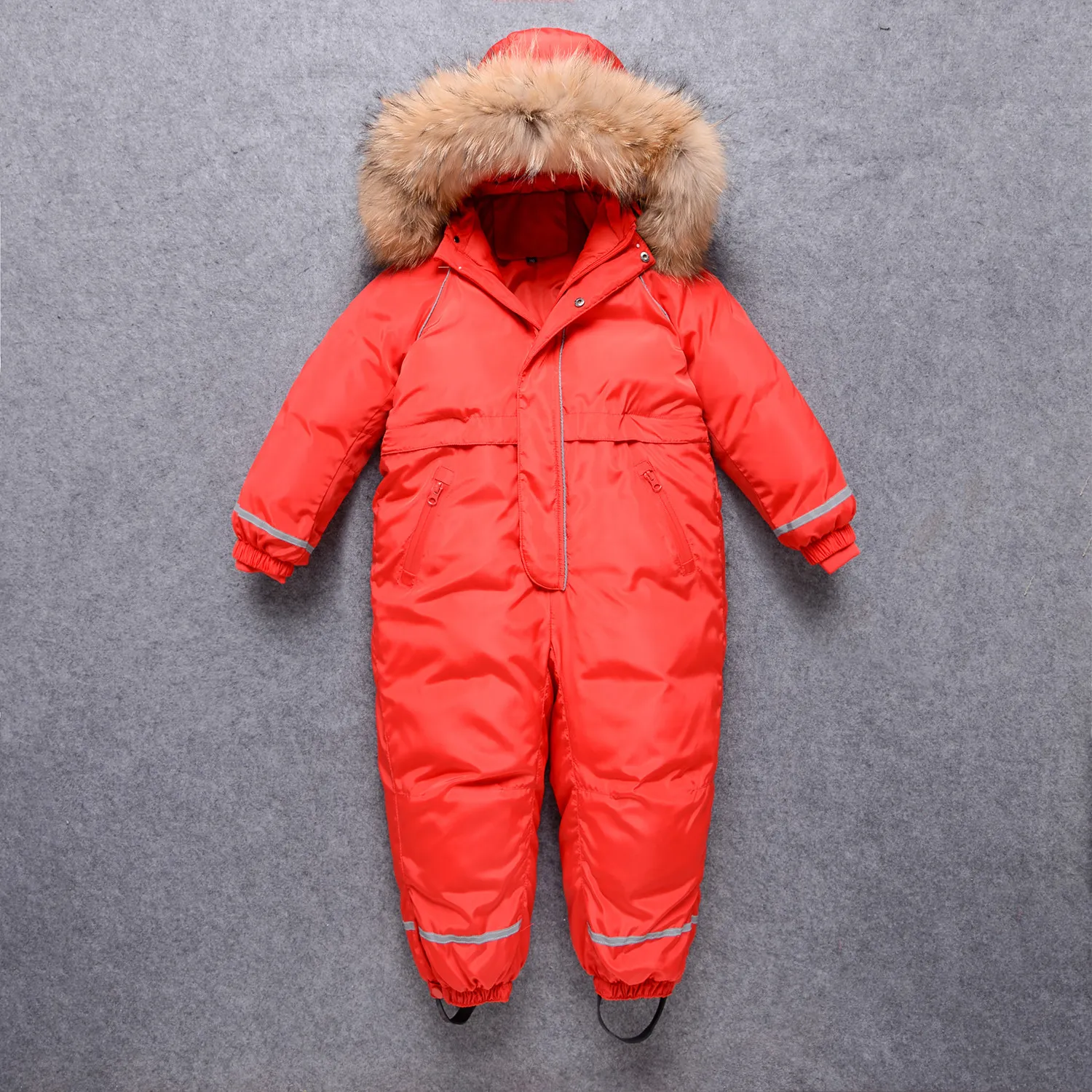 Olekid vattentät äkta päls pojkar vinter snöar tjocka flickor skiddräkt 3-10 år barn overall barn snö slitar jumpsuit lj201203