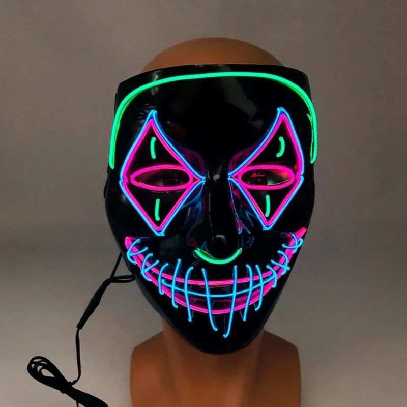 Halloween Holiday Party LED Glow Mask 3 Modes EL Wire Light Up The Purge Movie Costume Party T200907