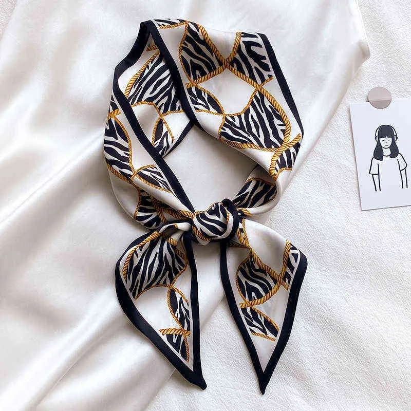 Female Spain Silk Neck Scarf Luxury Leopard Gold Chain Hair Tie Scarves Foulards Head Band Shawls and Wraps Neckerchief Bandanas Y220228