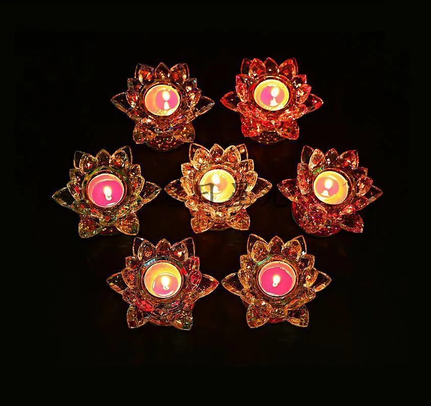 Crystal Glass Lotus Flower Candle Tea Lichthouder Boeddhistische kandelaar Wedding Bar Party Valentine039S Day Decor Night Light Y8057501