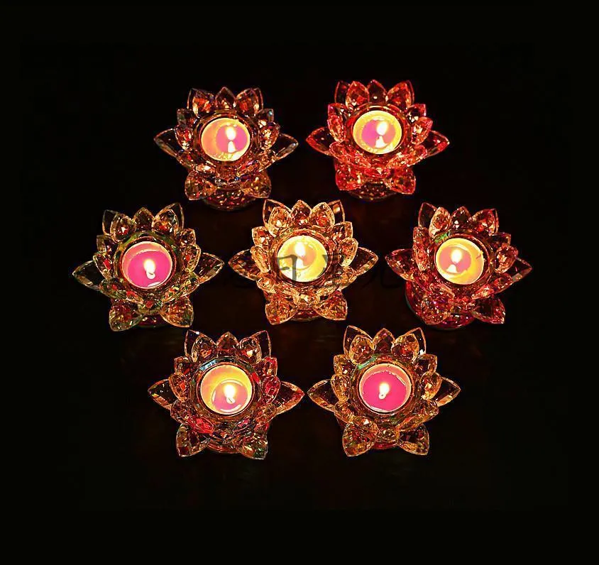 Crystal Glass Lotus Flower Candle Tea Light Holder Buddhist Candlestick Bar Party Valentine039s Day Decor Night Light Y8057501