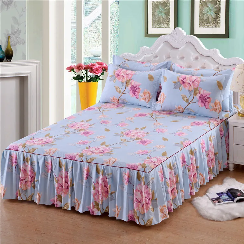3 pièces couverture de jupe de lit imprimée florale classique couverture de drap housse couvre-lit antidérapant chambre jupe textile simple pleine reine taille Y20243E
