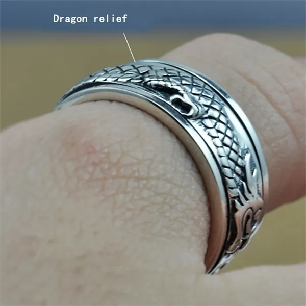 Echt Reine 925 Sterling Silber Drachen Ringe Für Männer Drehbare Transfer Glück Vintage Punk Retro Stil Anel Masculino Aneis Y1124242w