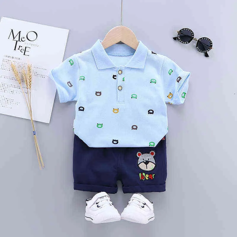 Jongen baby sets zomer korte mouw tops broek 2 stks peuter kleding beer t-shirt jongen sport past kinderkleding 1-4 jaar oud G220310