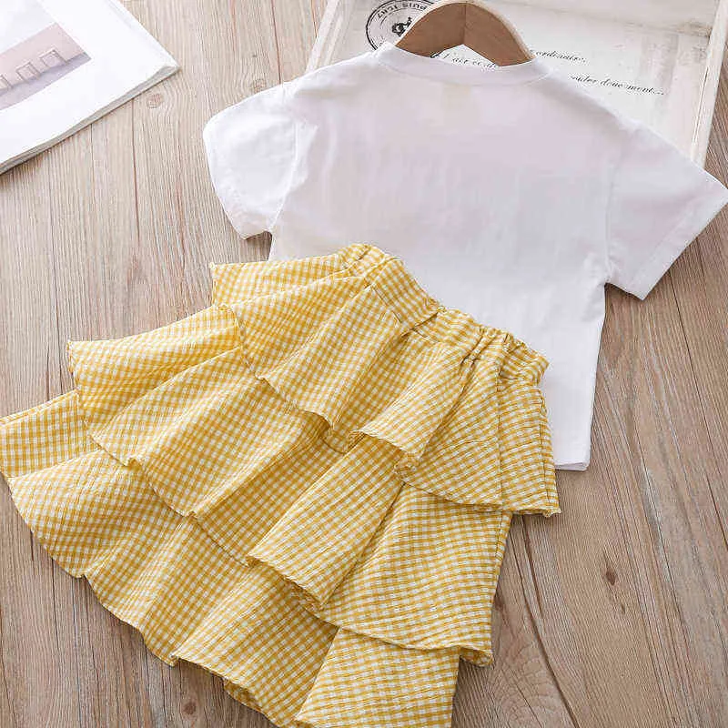 Gooporson Summer Kids Clothes Flower Short Sleeve Shirt&Cake Skirt Little Girls Clothing Set Korean Fashion Children Outfits G220310