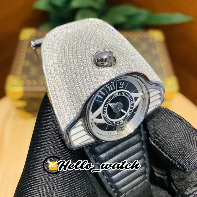 Новый азимут Gran Turismo 4 Варианты SP SS GT N001 Full Diamonds Miyota Automatic Mens Watch Black Silver Dial Teathers Watch All279Q