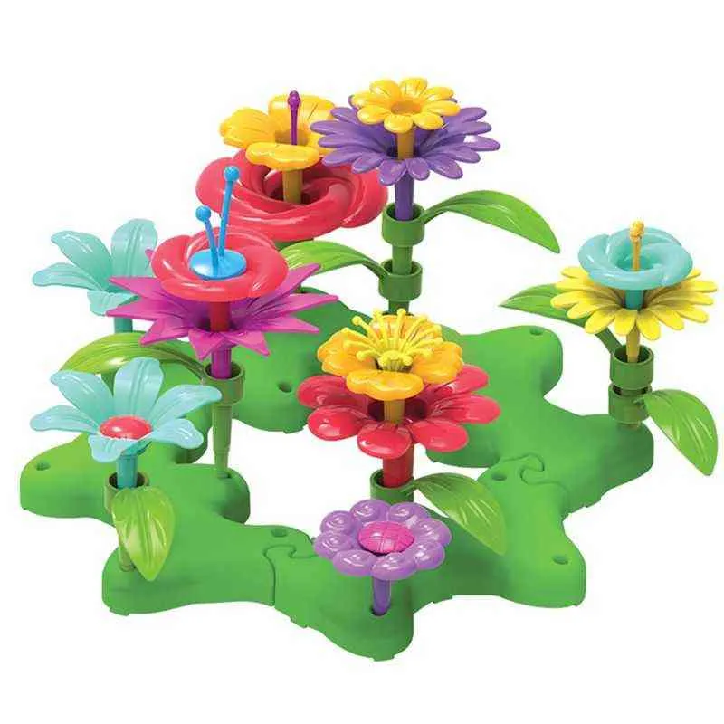 フラワーガーデンビルのおもちゃ - ブーケ花柄の取り組み幼児と子供のためのプレイセット3,4,5,6歳の女の子PRE AA220303