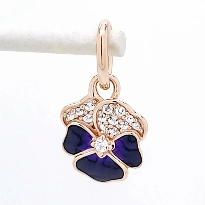 Flor de color púrpura de Deep Pansy Dangle Charmas Pandora Pandora para pulseras Joyas de bricolaje Kits Flower Beads Silver Wholesale 780776C01