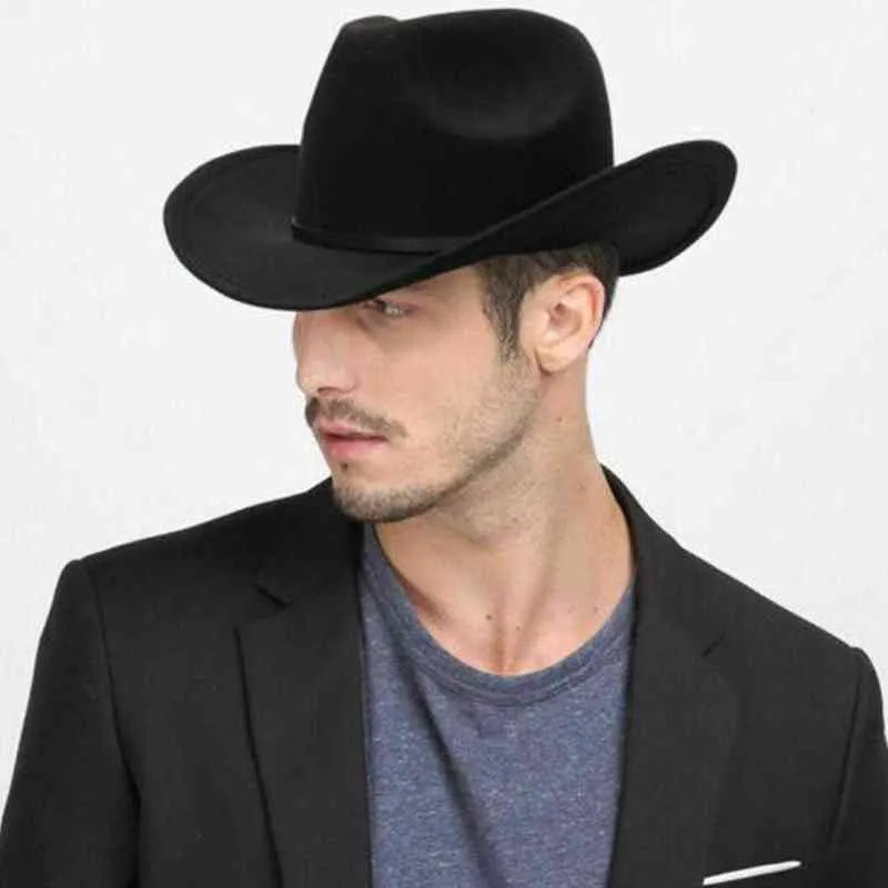2021 Western Style Cowboy Hat för män Kvinnor Outdoor Wide Brim Faux Läder Svart Vit Rosa Sommarbredd Brim Beach Travel Cap G220301