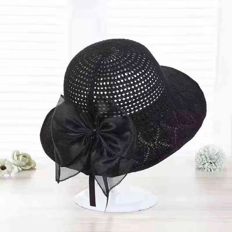 Senhoras de verão Palha Hollow Sun chapéu Mulheres Sunscreen Dobrável Bowknot Chapéu de Palha Chapéu de Palha G220301