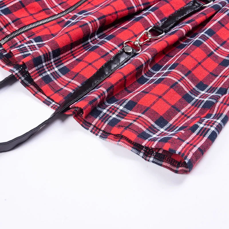 Coréen Preppy Style Fille Rouge Plaid Mini Jupe Taille Haute Avec Ceinture Sexy Pleatd Femmes Jupe D'été Harajuku Collège Style Jupes Y1214