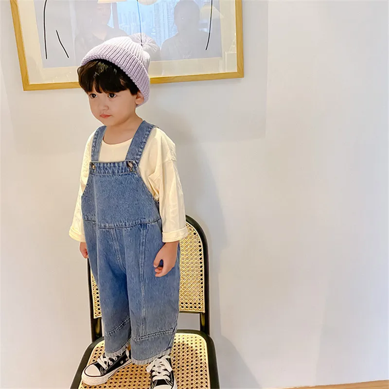 Overalls Children Loose Overalls boys girls casual all-match denim Trousers Autumn Solid Outwear 1-7Y Kids fashion bib pants 220909