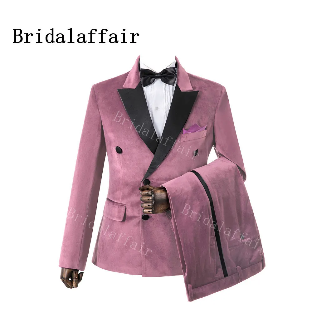 Bridalaffair 2 Stücke Grüner Samt Hochzeit Trauzeugen Smoking Schwarz Spitze Revers Slim Fit Maßgeschneiderte Abendgesellschaft Männer Anzüge 201106