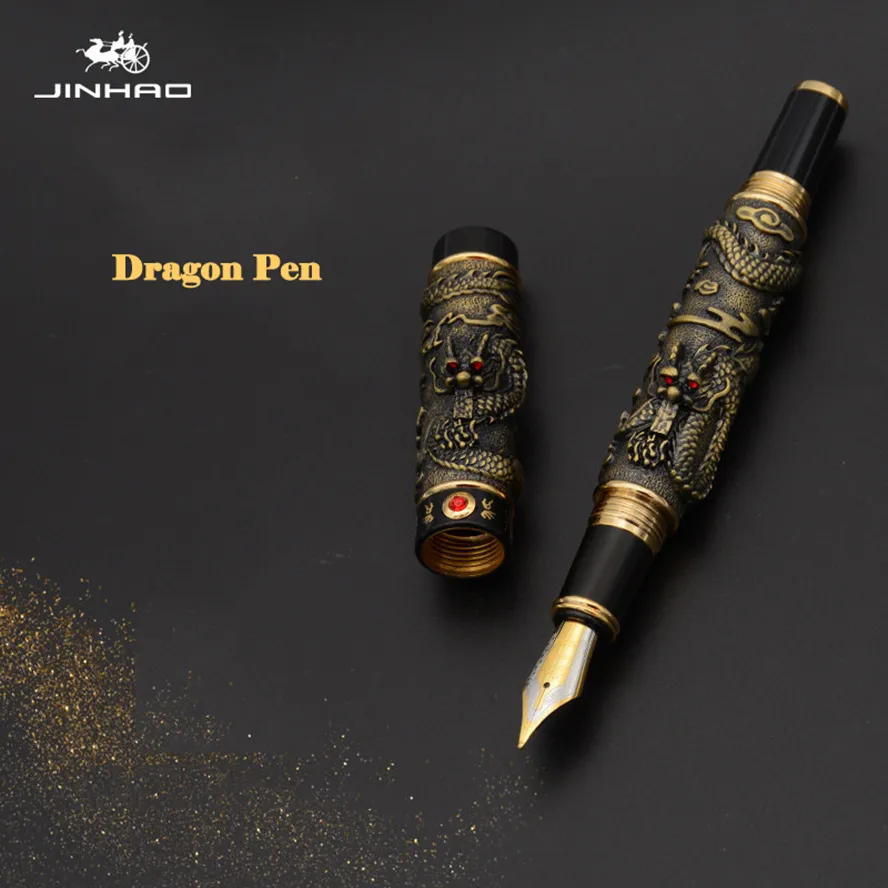 Di alta qualità di lusso JinHao Dragon penna stilografica vintage penne a inchiostro la scrittura di forniture ufficio cancelleria regalo caneta tinteiro 201202