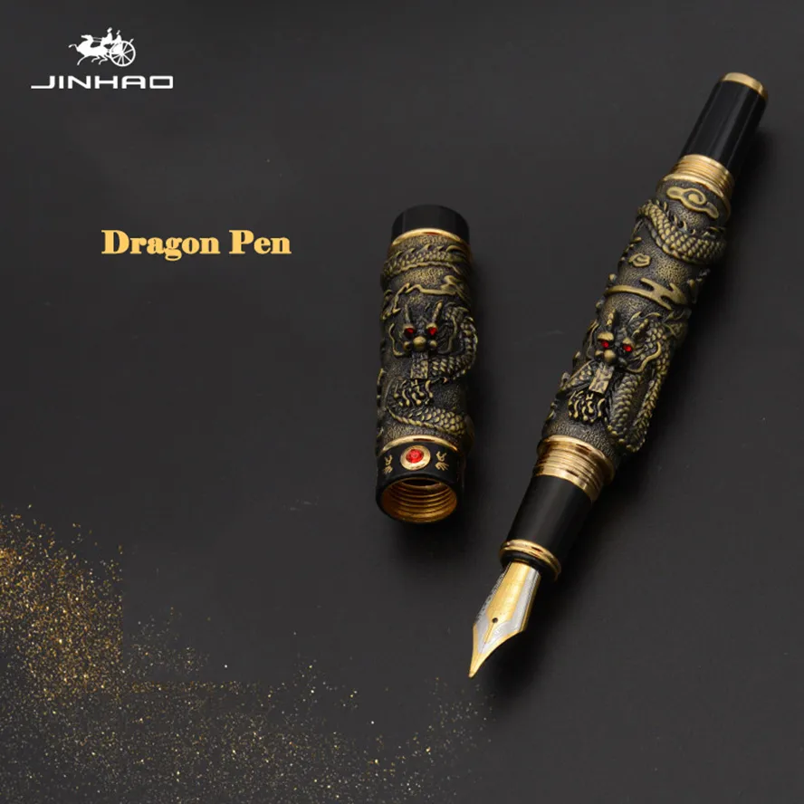 Högkvalitativ lyx Jinhao Dragon Fountain Pen Vintage Bläck Pennor för skrivningskontor Tillbehör Stationery Present Caneta Tinteiro 201202