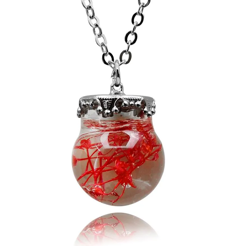 Colliers pendentifs collier de boule de verre d'algues pendentifs en cristal massif naturel couleur bonbon de fille bijoux 1242Z
