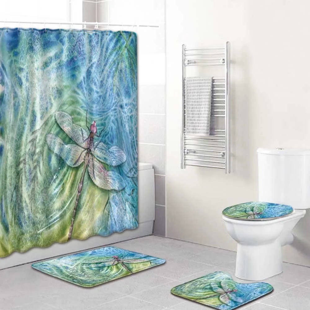 Tissu en polyester imperméable 3D Rideau de bain Lion Beauté Rideau de salle de bain Éléphant Tapis de couverture de toilette Tapis antidérapant Rideau de douche T200711