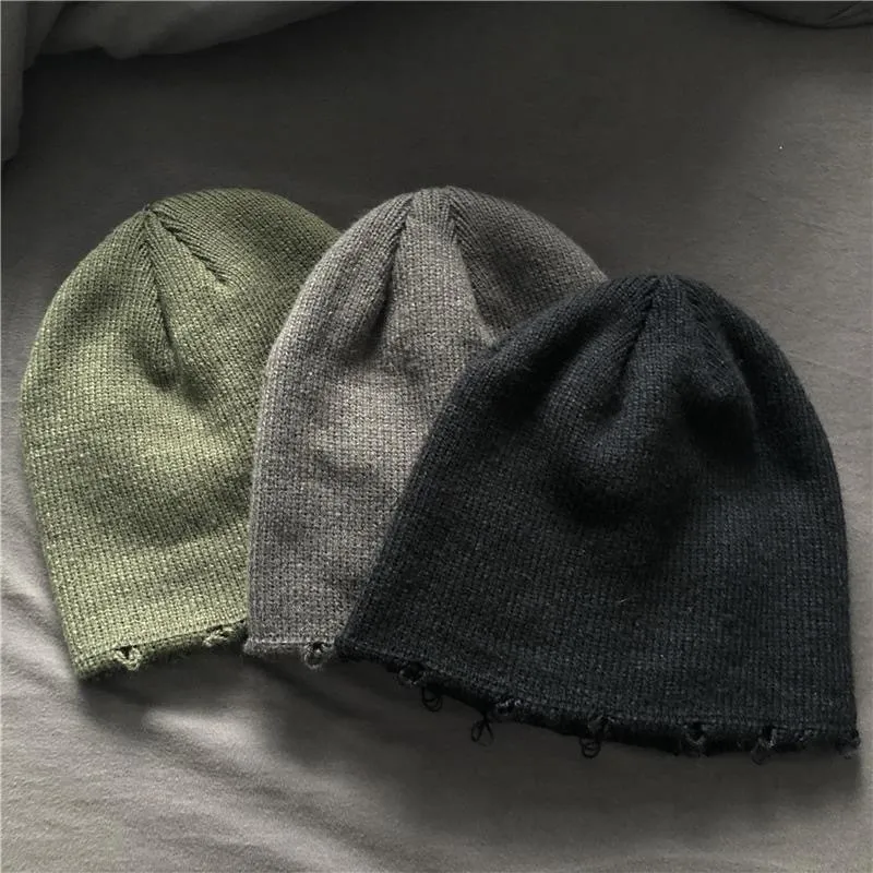 メンズの帽子秋と冬のビーニーインシンファッションソリッドカラー肥厚温かいニットウールの帽子穴あき帽子288c