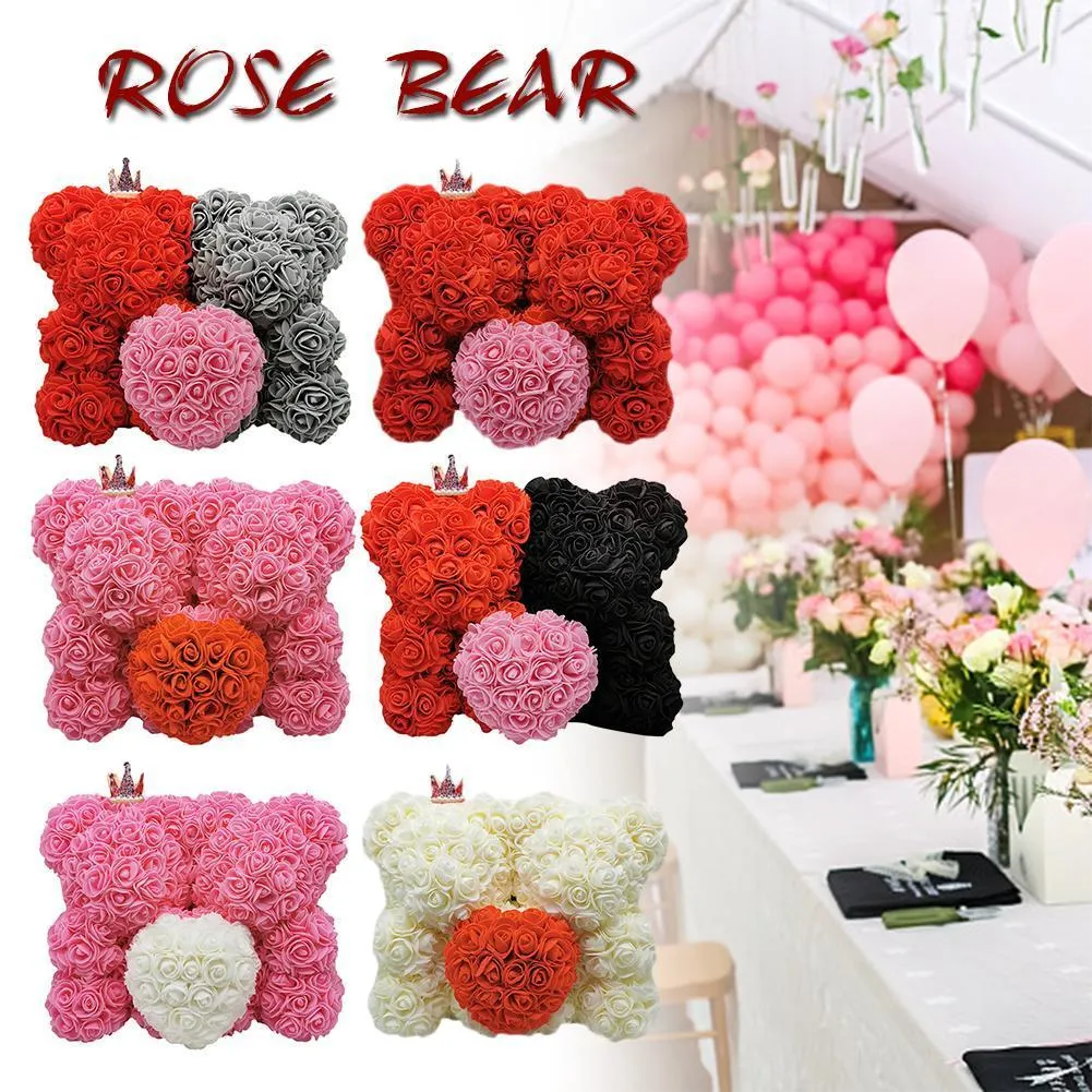 10 tum Rose Bear Heart Artificial Flower Rose Teddy Bear For Women New Valentine's Gift Birthday Party Wedding Dekorera T200524