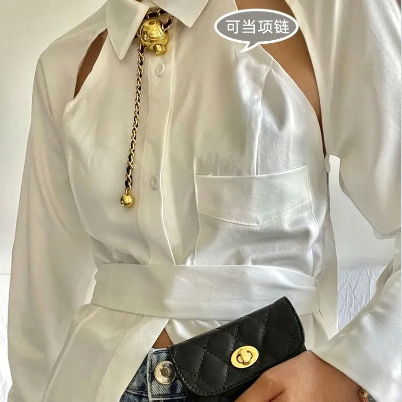 Runway Vintage Belt Necklace Sheepskin Famous Brand Ball Necklace Waistband Decorative Marked Gold Link Chain Waist Chain Belt