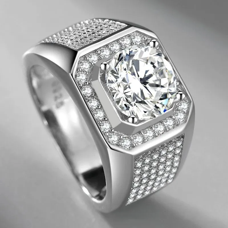 Bague en argent simulé Moissanite S925 pour hommes, bague de fiançailles de mariage, diamant carré, Micro incrusté de diamants Multy, bijoux cadeau 231L