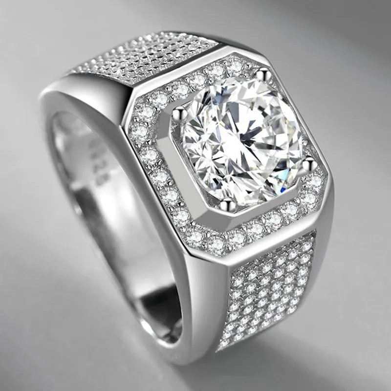 Simulado moissanite s925 anel de prata masculino casamento noivado anel de diamante quadrado micro incrustado multy diamantes jóias gift231l