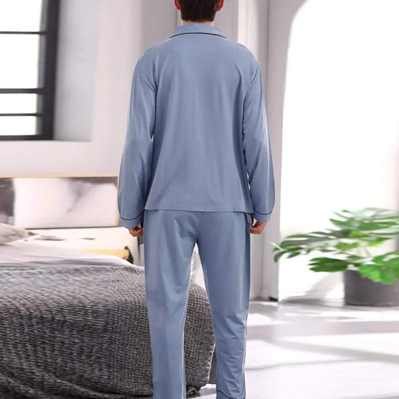 Os pijamas dos homens pijamas de algodão pijama dormir noturno para homens manga comprida impressa listrada LJ201113