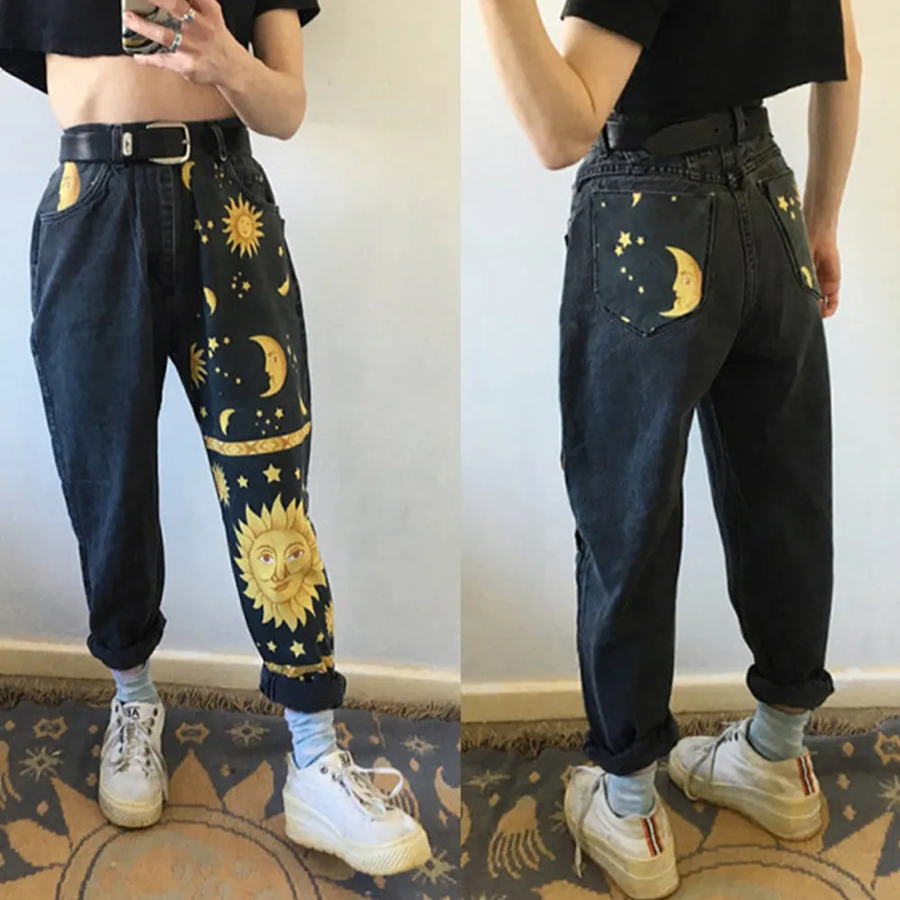 2020 Nuove donne Fashion High High Drive Jeans Pants for Women Streetwear Female Denim jeans stampa casual jeans jeans lj201103