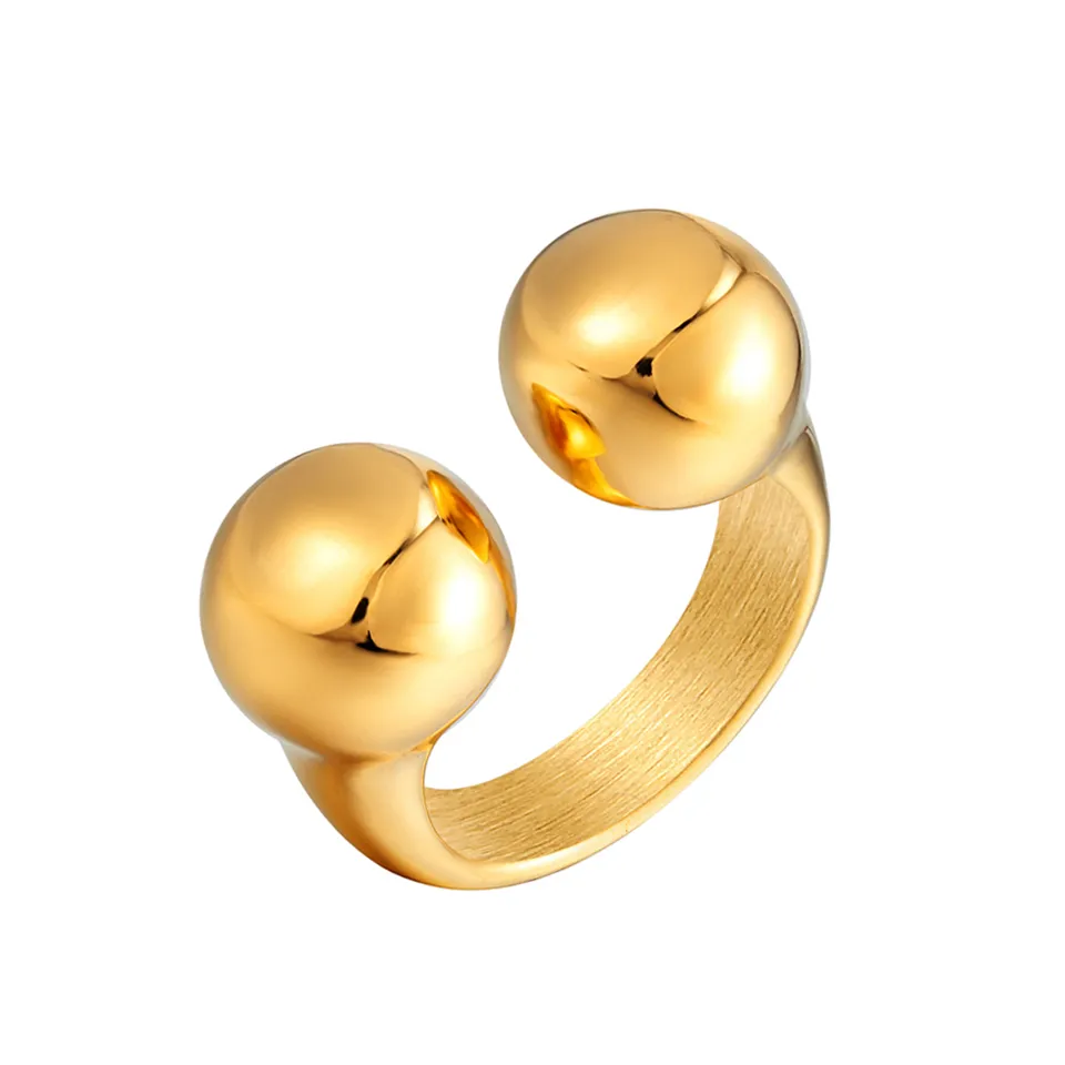Ny design 18 K rostfritt stål tung geometrisk pärla ring mode guldmetall fingerringar för kvinnor uttalande smyckesfest gåva