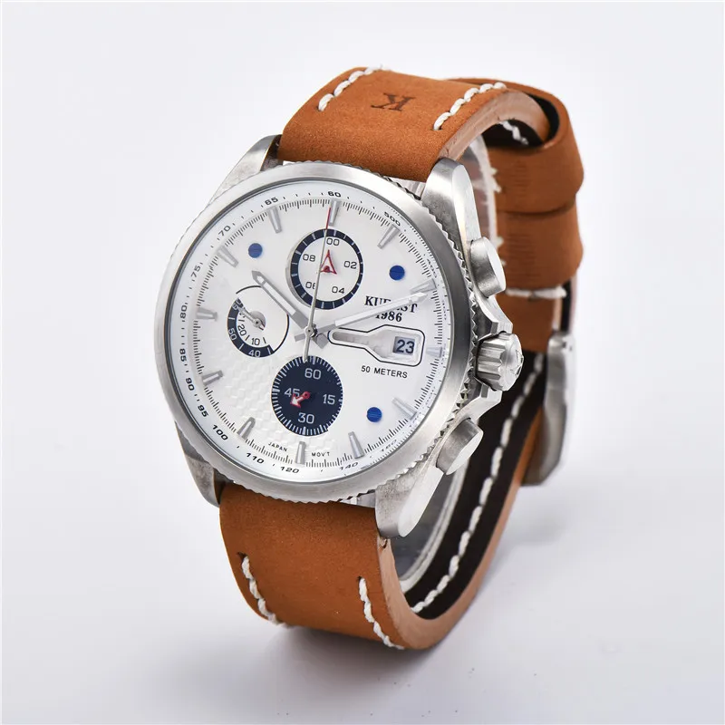 Men's Casual Watch Leather Strap Luminous Waterproof Sapphire Auto-Date Multifunction Chronograph Quartz Watch252O