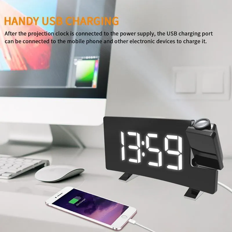 Snooze Alarm Clock Dimmer Timer Backlight LED Projector Radio USB Projection Radio Timer Backlight 3W Speakers LJ200827