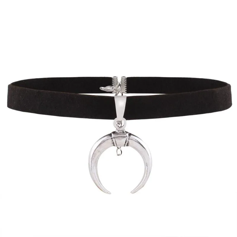 Fianiczny czarny goth choker Naszyjnik aksamitny gotycki chocker ręcznie robiony księżyc wisiorek dla kobiet fajne biżuterię