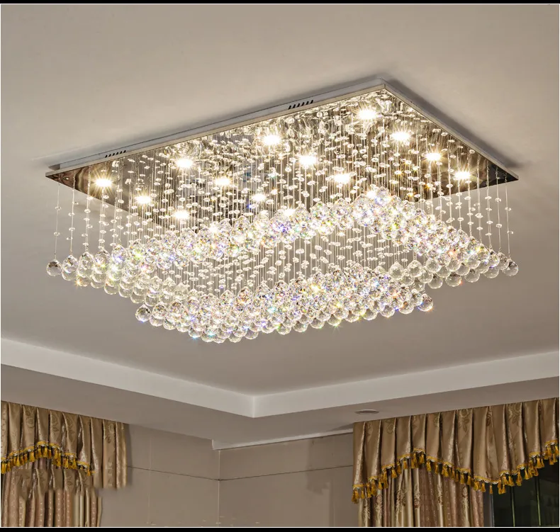 Modern simple rectangular crystal ceiling lamps living room dining room chandelier lights villa creative bedroom ceiling lights227x