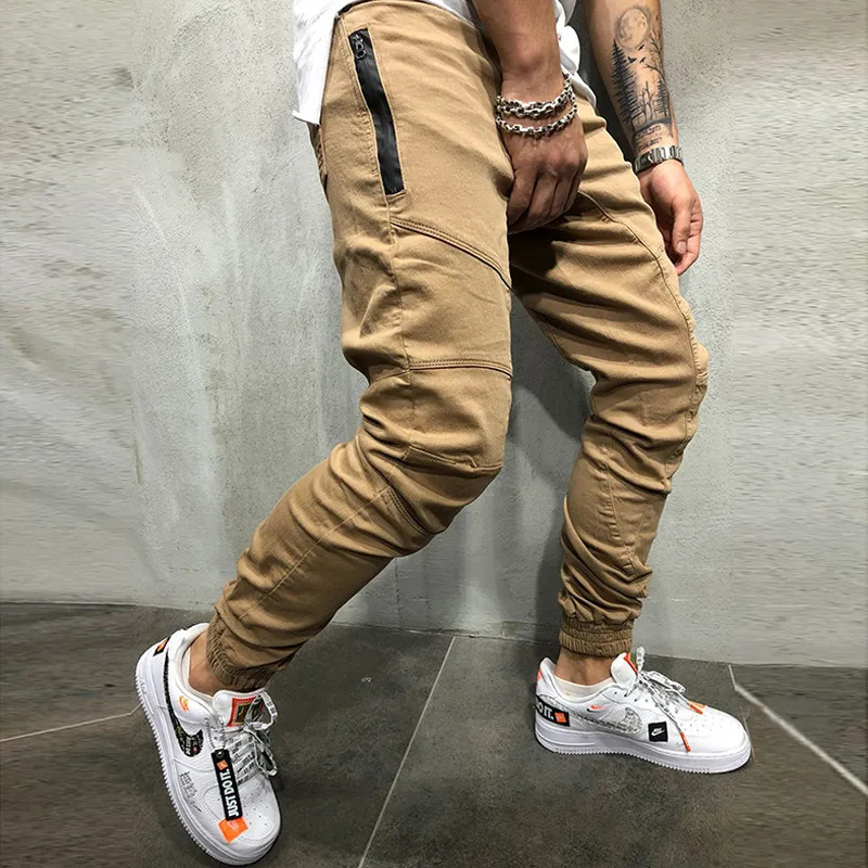 Slim Fitness Men Pants Hip Hop Harem Joggers Pants Mens Joggers Solid Multi-Pocket Sweatpants Manlig Casual Cargo Bottom Byxor 201126