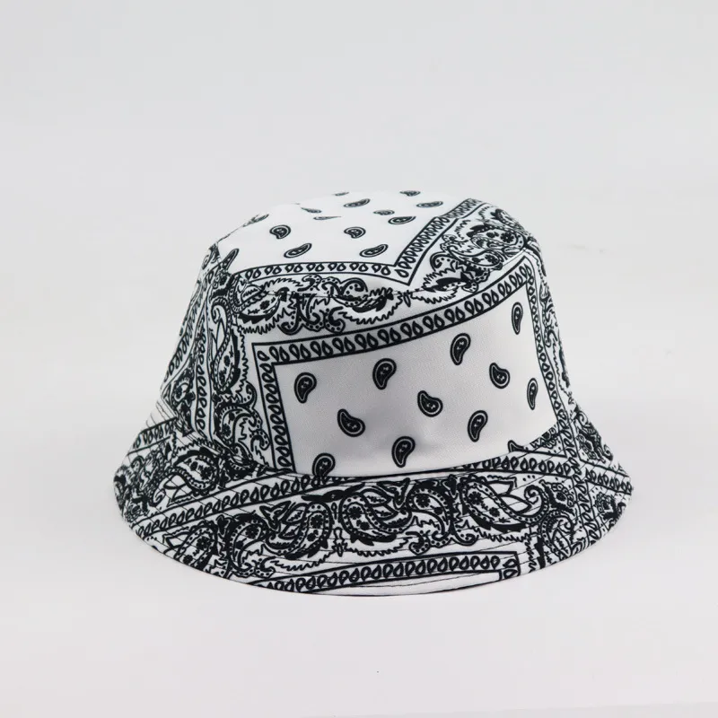 Två sidokläderkvinna Paisley Bandana Bucket Hat Reversible Fisherman Cap Cool Cycling Hunting Foldbar Sunhat Artist Dancing221K