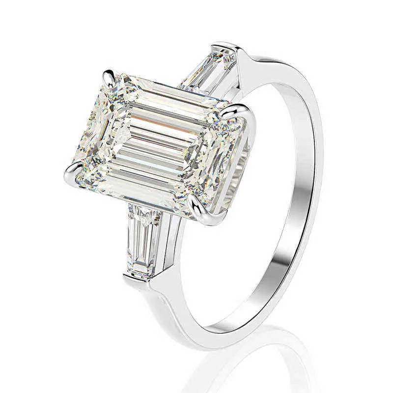 Oevas 925 Sterling Silver Emerald Cut Skapat Gemstone Wedding Engagement Diamonds Ring Fine Smycken Gift Partihandel 211217