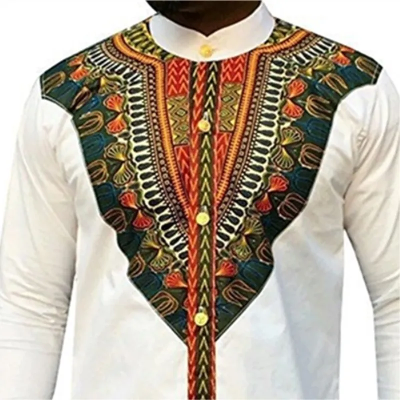 2020年ファッションメンズアフリカン服リッチバジンホワイトパーソナライズされたプリント長袖シャツケニアナイジェリア南アフリカ衣類353D