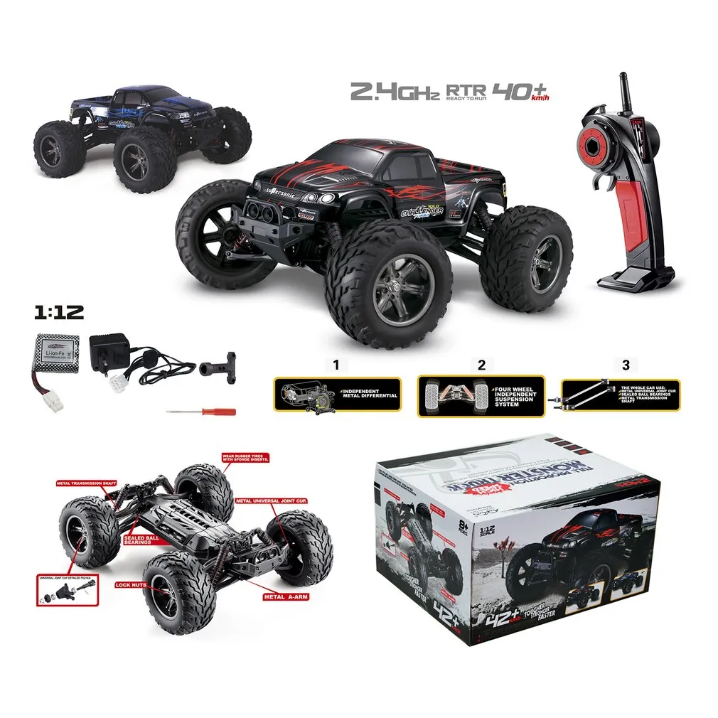 Brandneues 9115 1:12 RC 4WD fahrendes Auto mit Bürstenmotoren Antrieb Bigfoot Auto ferngesteuertes Automodell Geländewagen Spielzeug