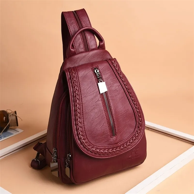 Women Leather Backpacks Zipper Female Chest Bag Sac a Dos Travel Back Pack Ladies Bagpack Mochilas School Bags For Teenage Girls Y2719