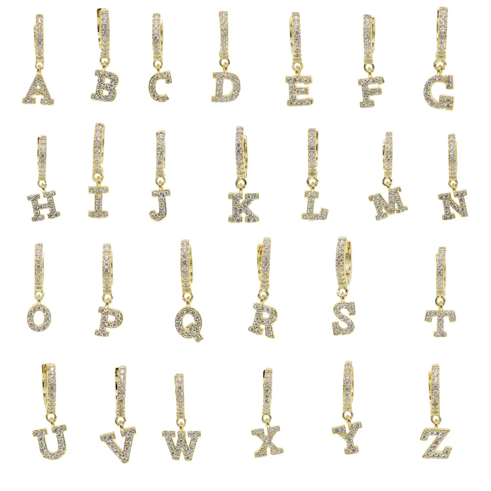 1 шт., золотистые, серебряные, прозрачные, Cz 26, начальные очаровательные круглые висячие серьги, серьги с буквами алфавита для женщин, девочек247x