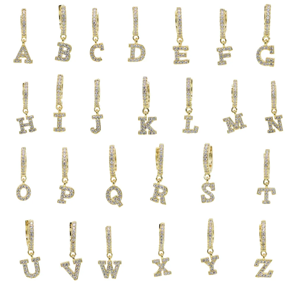 1 pièce or argent couleur clair Cz 26 initiale charme cercle balancent goutte boucle d'oreille nom lettre Alphabet boucles d'oreilles pour femmes filles 247x