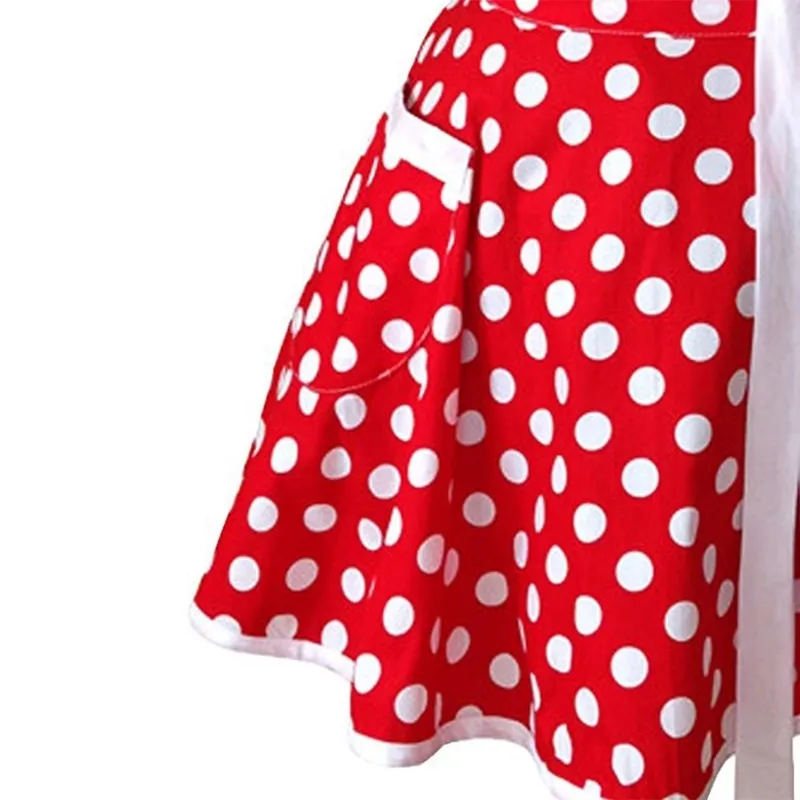 Lovely Sweetheart Red Retro Kitchen Aprons Woman Girl Cotton Polka Dot Cooking Salon Vintage Apron Dress Christmas Y2001036887185