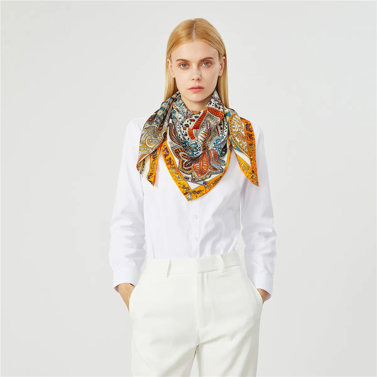 90cmブランドペイズリーバンダナFoulard Square Scarf女性Twill Silk ShawlブランドHijabスカーフ手作りカール新しいデザインヘッドスカーフY201024