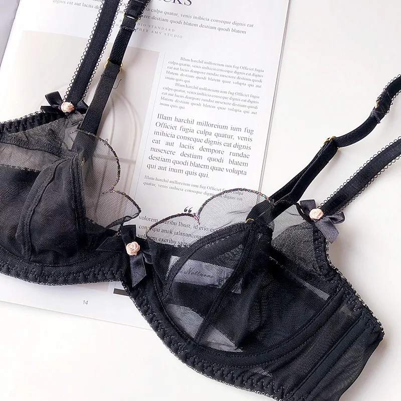 Wriufred Sexy Petals Ultrathin Mesh Lace Bra Set Underwire Deep V Women