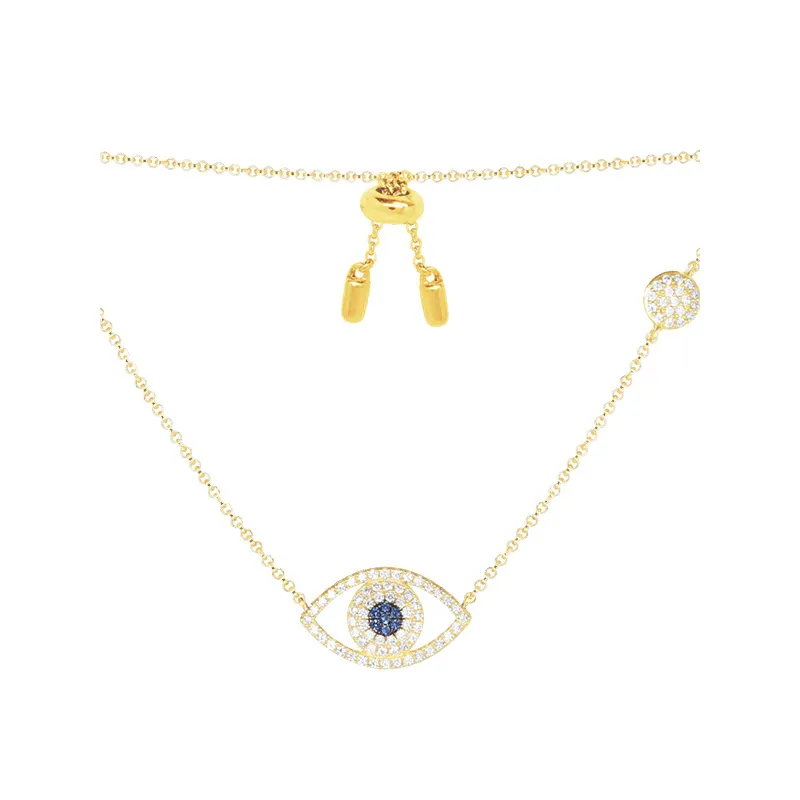 Collana con micro zirconi placcati oro rame vento Collana malocchio Occhio fortunato Girocollo in oro Catena lunga maglione7321920