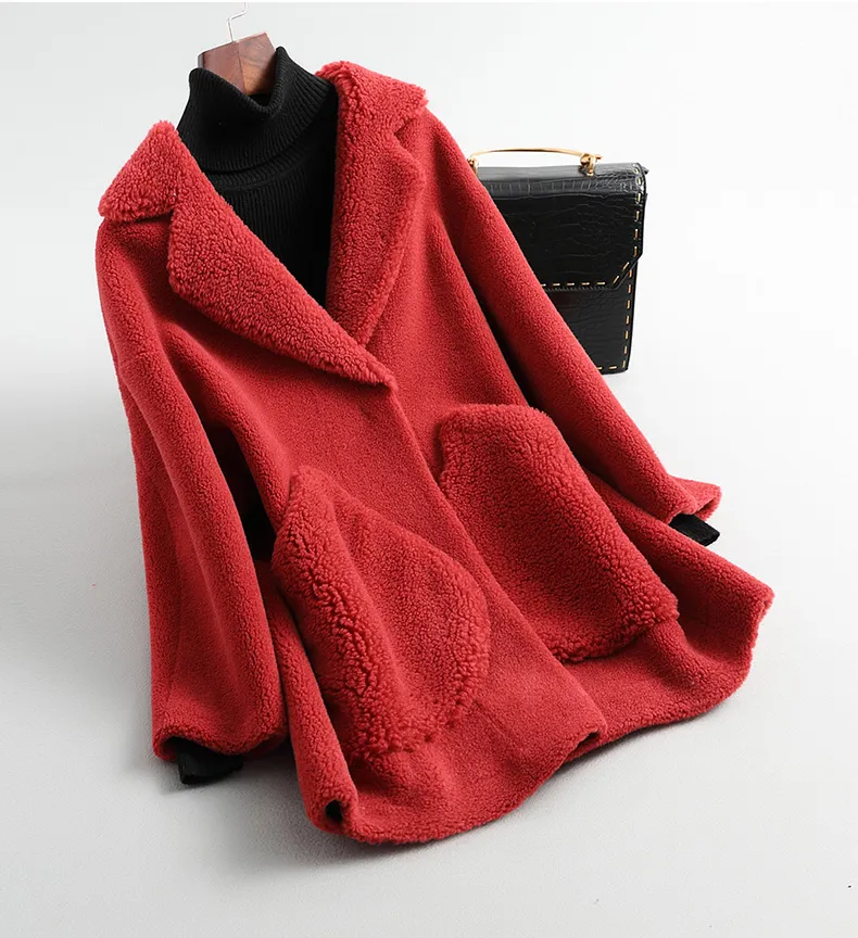 Natural Sheep Fur Coat Women Real Sheep Shearling Fur Jacket Winter Overcoats Plus Size F122 201103